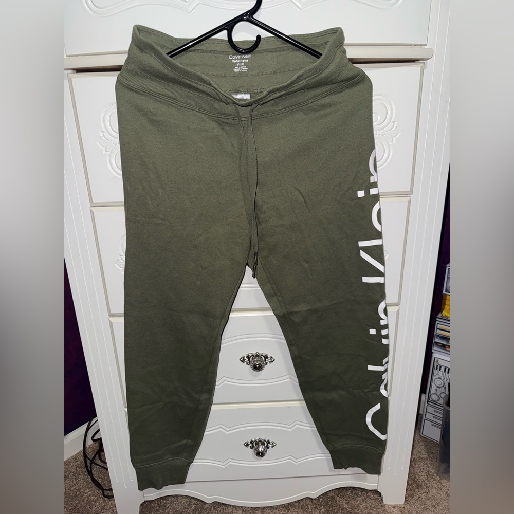 Calvin Klein Olive Green Joggers with White Side Logo